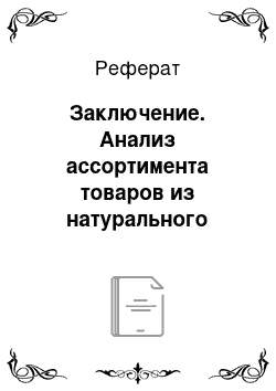 Реферат: Заключение. Анализ ассортимента товаров из натурального меха торговой сети магазина "Аляска" г. Барнаула