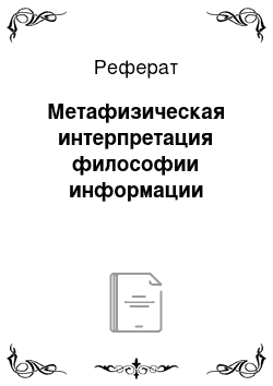 Реферат: Метафизическая интерпретация философии информации