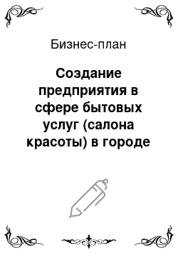 Бизнес-план: Создание предприятия в сфере бытовых услуг (салона красоты) в городе Владивосток