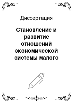 Диссертация: Становление и развитие отношений экономической системы малого бизнеса в условиях рыночной трансформации