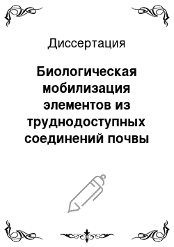 Диссертация: Биологическая мобилизация элементов из труднодоступных соединений почвы и почвообразующих пород