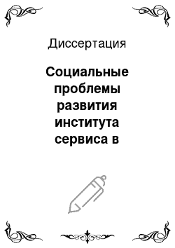 Диссертация: Социальные проблемы развития института сервиса в условиях трансформации российского общества