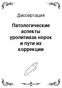 Диссертация: Патологические аспекты уролитиаза норок и пути их коррекции