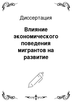 Диссертация: Влияние экономического поведения мигрантов на развитие рыночных отношений в России