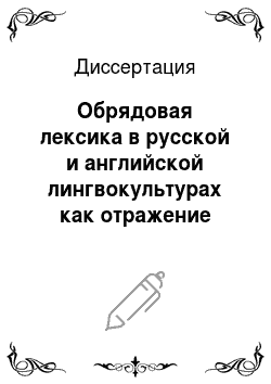 Диссертация: Обрядовая лексика в русской и английской лингвокультурах как отражение национального менталитета
