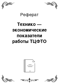 Реферат: Технико — экономические показатели работы ТЦФТО