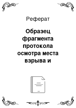 Реферат: Образец фрагмента протокола осмотра места взрыва и фрагментов взрывного устройства — составной части протокола осмотра места происшествия