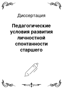 Диссертация: Педагогические условия развития личностной спонтанности старшего школьника