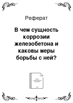 Реферат: В чем сущность коррозии железобетона и каковы меры борьбы с ней?