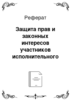 Реферат: Защита прав и законных интересов участников исполнительного производства