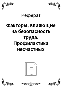 Реферат: Факторы, влияющие на безопасность труда. Профилактика несчастных случаев