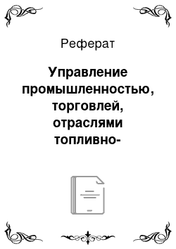 Реферат: Управление промышленностью, торговлей, отраслями топливно-энергетического комплекса. Управление в сферах регионального развития и строительства