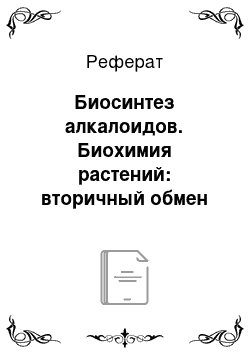 Реферат: Биосинтез алкалоидов. Биохимия растений: вторичный обмен