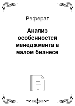 Реферат: Анализ особенностей менеджмента в малом бизнесе