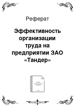 Реферат: Эффективность организации труда на предприятии ЗАО «Тандер»