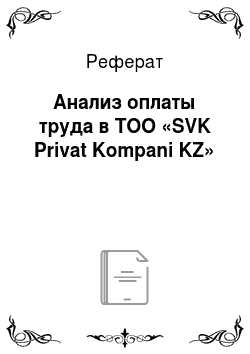 Реферат: Анализ оплаты труда в ТОО «SVK Privat Kompani KZ»