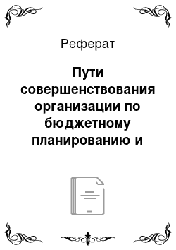 Реферат: Пути совершенствования организации по бюджетному планированию и контролю