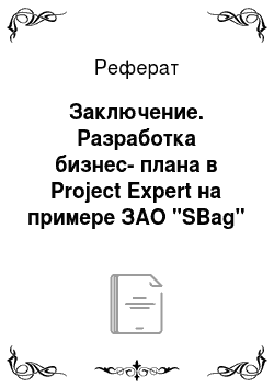 Реферат: Заключение. Разработка бизнес-плана в Project Expert на примере ЗАО "SBag"