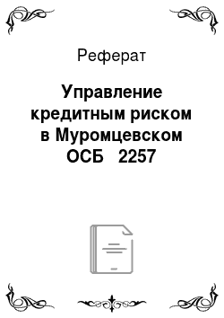 Реферат: Управление кредитным риском в Муромцевском ОСБ № 2257