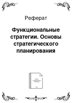 Реферат: Функциональные стратегии. Основы стратегического планирования