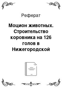 Реферат: Моцион животных. Строительство коровника на 126 голов в Нижегородской области