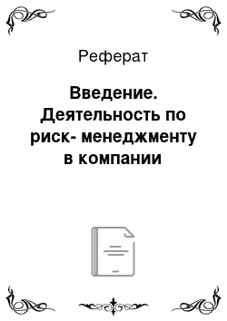 Реферат: Введение. Деятельность по риск-менеджменту в компании