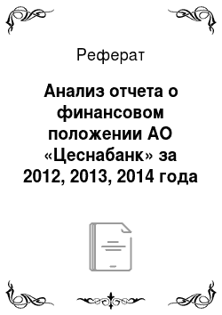 Реферат: Анализ отчета о финансовом положении АО «Цеснабанк» за 2012, 2013, 2014 года