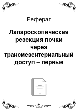 Реферат: Лапароскопическая резекция почки через трансмезентериальный доступ – первые впечатления