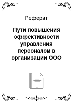 Реферат: Пути повышения эффективности управления персоналом в организации ООО «Торговый дом Надежда»