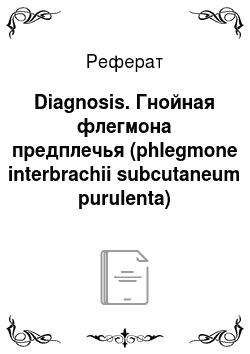 Реферат: Diagnosis. Гнойная флегмона предплечья (phlegmone interbrachii subcutaneum purulenta)
