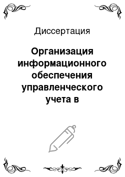 Диссертация: Организация информационного обеспечения управленческого учета в экономической системе предприятия