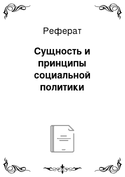 Реферат: Сущность и принципы социальной политики