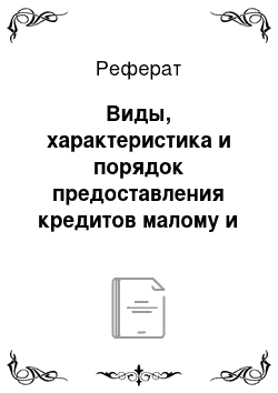 Реферат: Виды, характеристика и порядок предоставления кредитов малому и среднему бизнесу