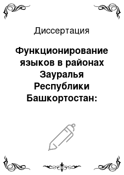 Диссертация: Функционирование языков в районах Зауралья Республики Башкортостан: социолингвистический аспект