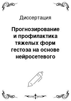 Диссертация: Прогнозирование и профилактика тяжелых форм гестоза на основе нейросетевого моделирования