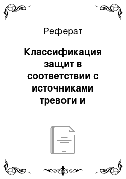 Реферат: Классификация защит в соответствии с источниками тревоги и опасности