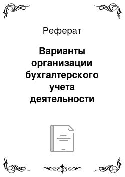 Реферат: Варианты организации бухгалтерского учета деятельности малого предпринимательства