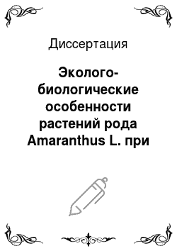 Диссертация: Эколого-биологические особенности растений рода Amaranthus L. при интродукции на Среднем Урале