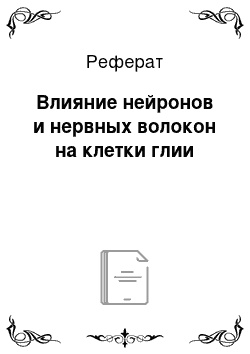 Реферат: Влияние нейронов и нервных волокон на клетки глии