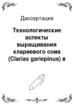 Диссертация: Технологические аспекты выращивания клариевого сома (Clarias gariepinus) в рыбоводной установке с замкнутым циклом водообеспечения (УЗВ)