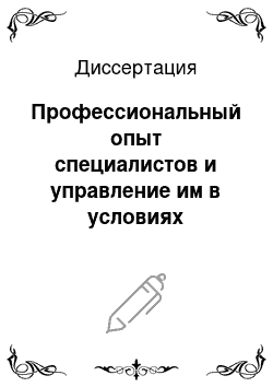 Диссертация: Профессиональный опыт специалистов и управление им в условиях формирования рыночной экономики