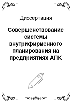 Диссертация: Совершенствование системы внутрифирменного планирования на предприятиях АПК