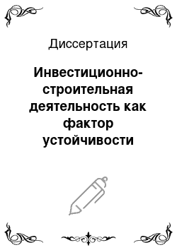 Диссертация: Инвестиционно-строительная деятельность как фактор устойчивости развития экономики региона