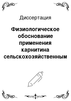 Диссертация: Физиологическое обоснование применения карнитина сельскохозяйственным животным для коррекции метаболизма и повышения продуктивности