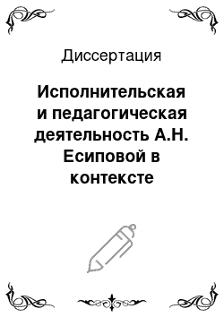 Диссертация: Исполнительская и педагогическая деятельность А.Н. Есиповой в контексте отечественного фортепианного искусства