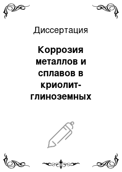 Диссертация: Коррозия металлов и сплавов в криолит-глиноземных расплавах в условиях анодной поляризации