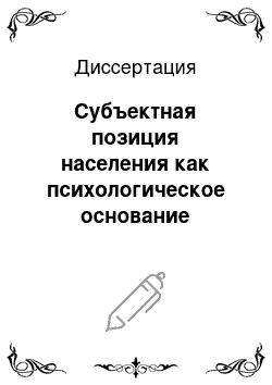 Диссертация: Субъектная позиция населения как психологическое основание воспроизводства муниципального района