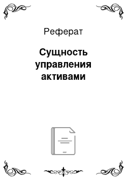 Реферат: Сущность управления активами