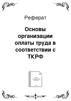 Реферат: Основы организации оплаты труда в соответствии с ТКРФ