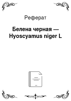 Реферат: Белена черная — Hyoscyamus niger L